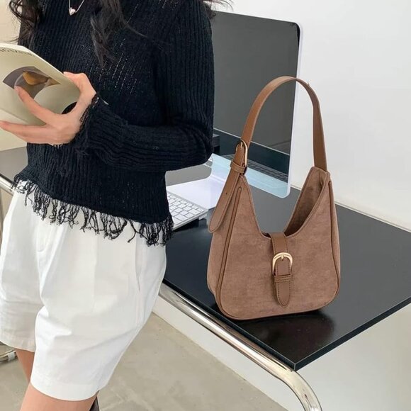 Fashion-Forward Coffee Suede Shoulder Bag - Perfect Gift for Any Occasion - Picture 3 of 8